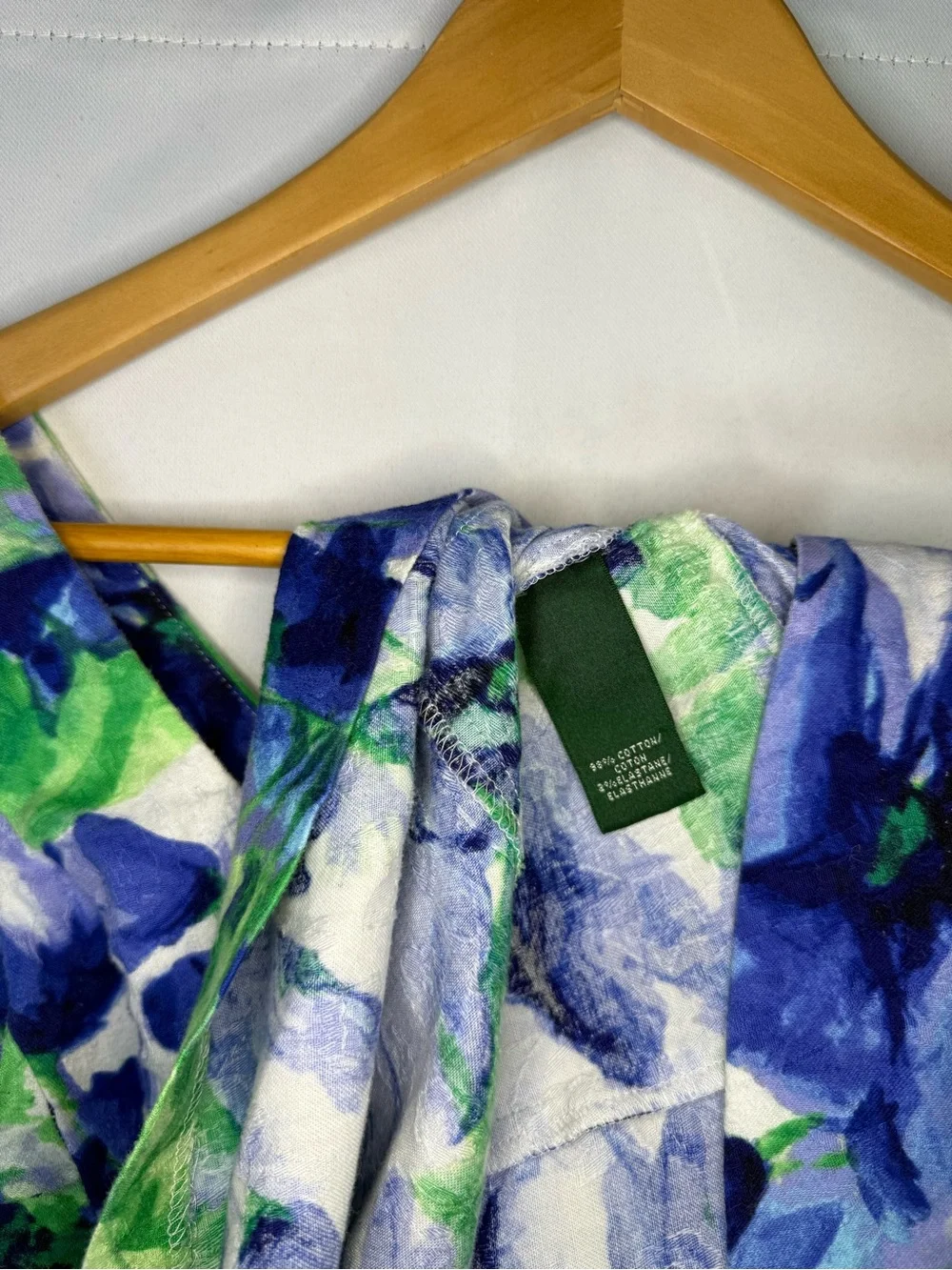Lauren Ralph Lauren - Floral V-Neck Cotton Blend Sundress Blue & Green - Size 8